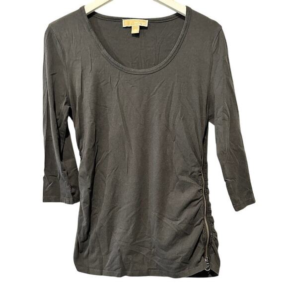 Michael Kors Size XL Gray Scoop Neck Stretch Side Zip Logo Work Office Blouse - Picture 1 of 8